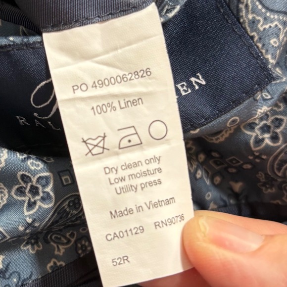 Ralph Ralph Lauren Mens Linen Blazer Blue Paisley Lined Sport Coat Jacket 52R - Picture 10 of 10